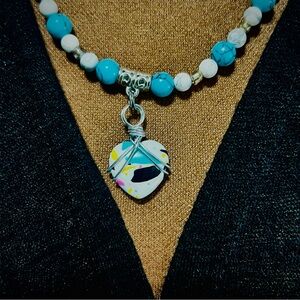 Heart Pendant Beaded Turquoise Necklace & Bracelet Set
